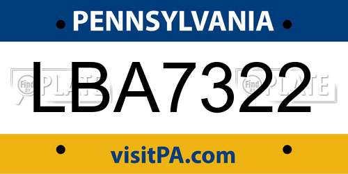 LBA7322 Pennsylvania License Plate