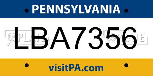 LBA7356 Pennsylvania License Plate