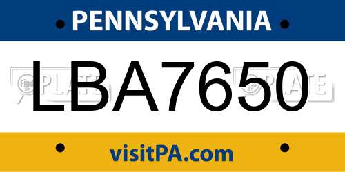 LBA7650 Pennsylvania License Plate