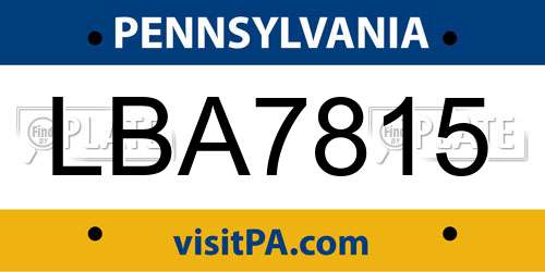 LBA7815 Pennsylvania License Plate