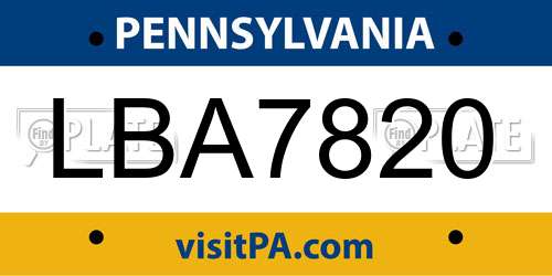 LBA7820 Pennsylvania License Plate