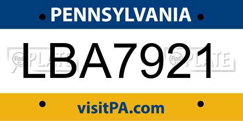 LBA7921 Pennsylvania License Plate