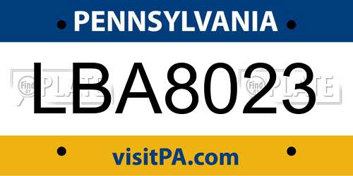 LBA8023 Pennsylvania License Plate