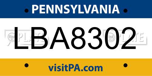 LBA8302 Pennsylvania License Plate