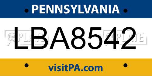 LBA8542 Pennsylvania License Plate