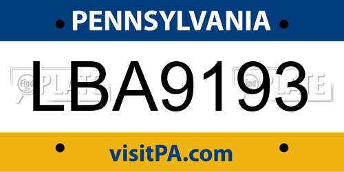 LBA9193 Pennsylvania License Plate