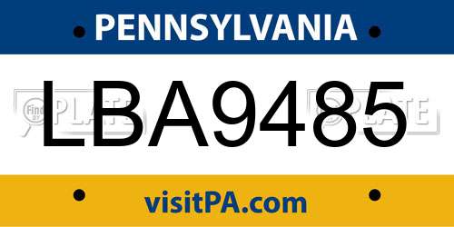 LBA9485 Pennsylvania License Plate