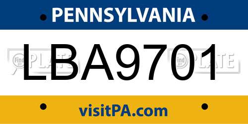 LBA9701 Pennsylvania License Plate