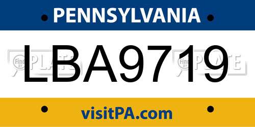 LBA9719 Pennsylvania License Plate