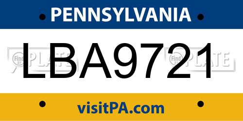 LBA9721 Pennsylvania License Plate