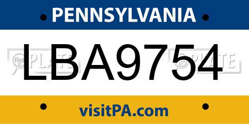LBA9754 Pennsylvania License Plate
