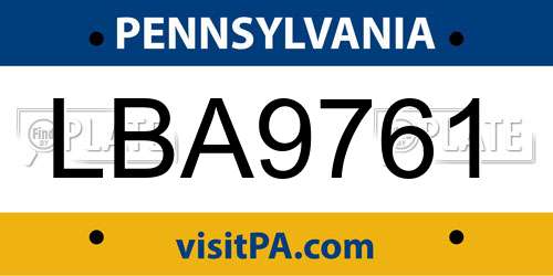 LBA9761 Pennsylvania License Plate