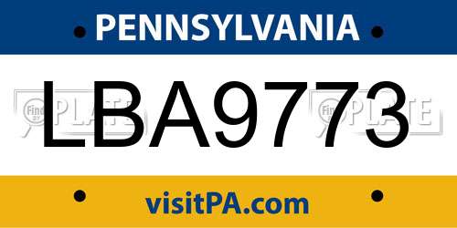 LBA9773 Pennsylvania License Plate