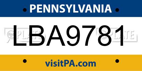 LBA9781 Pennsylvania License Plate