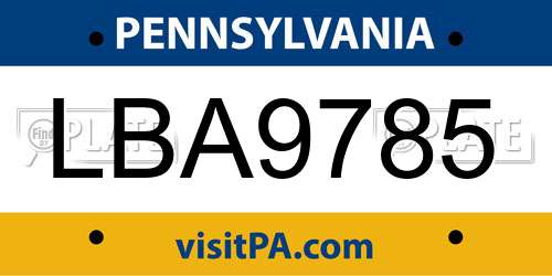 LBA9785 Pennsylvania License Plate
