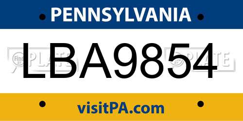 LBA9854 Pennsylvania License Plate