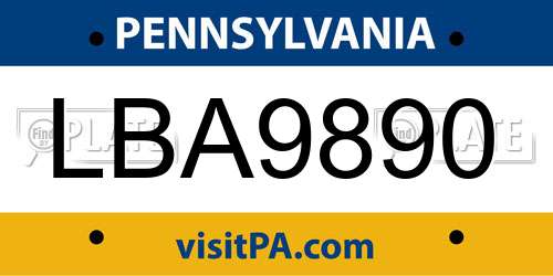 LBA9890 Pennsylvania License Plate