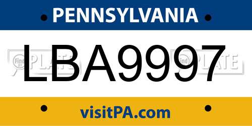 LBA9997 Pennsylvania License Plate