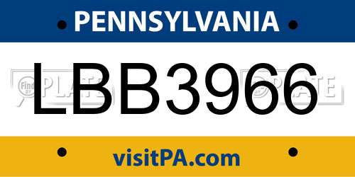 LBB3966 Pennsylvania License Plate