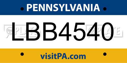 LBB4540 Pennsylvania License Plate