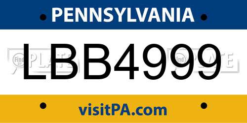 LBB4999 Pennsylvania License Plate