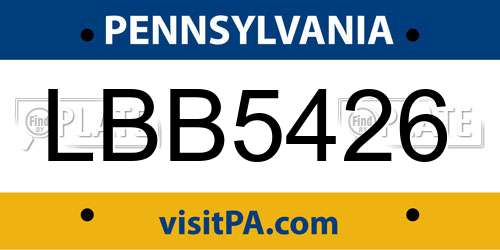 LBB5426 Pennsylvania License Plate
