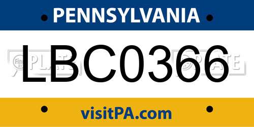 LBC0366 Pennsylvania License Plate