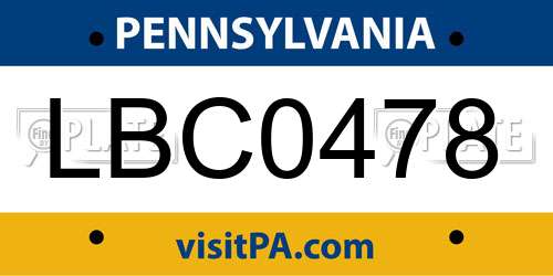 LBC0478 Pennsylvania License Plate