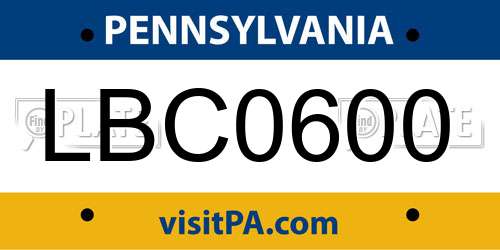LBC0600 Pennsylvania License Plate