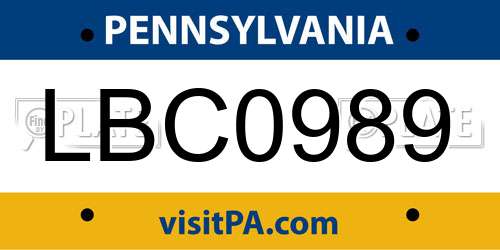 LBC0989 Pennsylvania License Plate