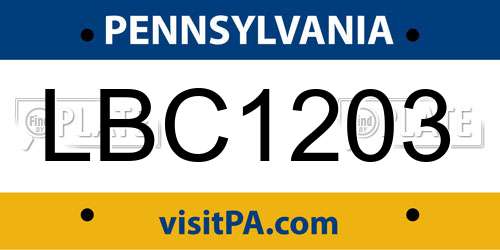 LBC1203 Pennsylvania License Plate