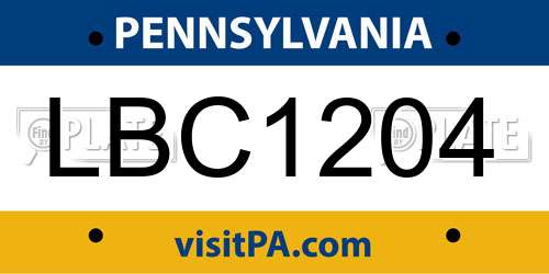 LBC1204 Pennsylvania License Plate