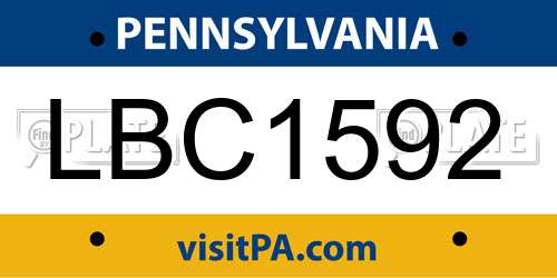 LBC1592 Pennsylvania License Plate