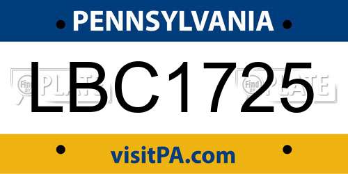 LBC1725 Pennsylvania License Plate