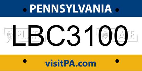 LBC3100 Pennsylvania License Plate