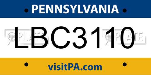 LBC3110 Pennsylvania License Plate