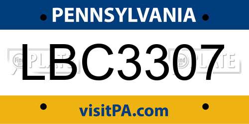 LBC3307 Pennsylvania License Plate