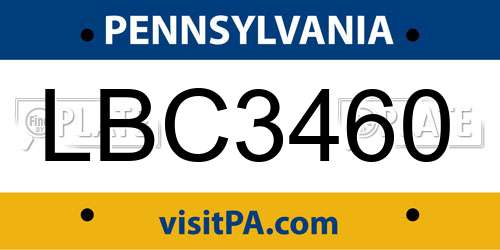 LBC3460 Pennsylvania License Plate