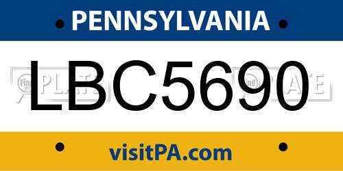LBC5690 Pennsylvania License Plate