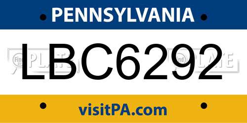 LBC6292 Pennsylvania License Plate