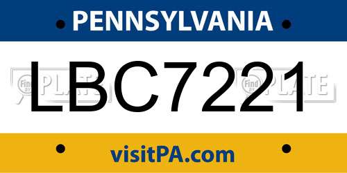 LBC7221 Pennsylvania License Plate