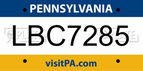 LBC7285 Pennsylvania License Plate