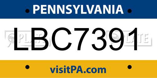 LBC7391 Pennsylvania License Plate