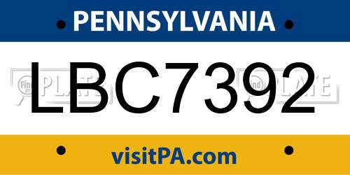 LBC7392 Pennsylvania License Plate