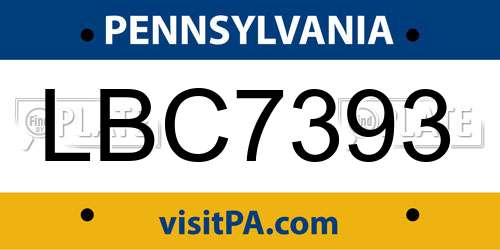 LBC7393 Pennsylvania License Plate