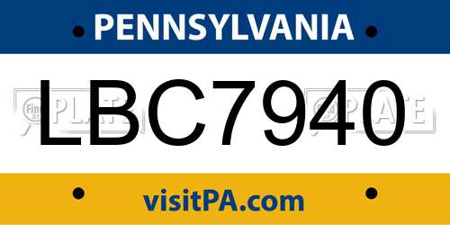 LBC7940 Pennsylvania License Plate