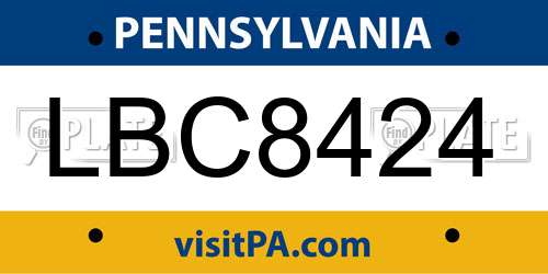LBC8424 Pennsylvania License Plate
