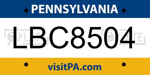 LBC8504 Pennsylvania License Plate