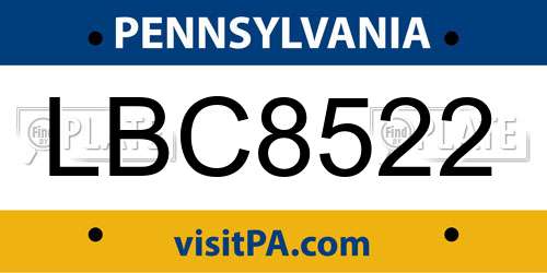 LBC8522 Pennsylvania License Plate
