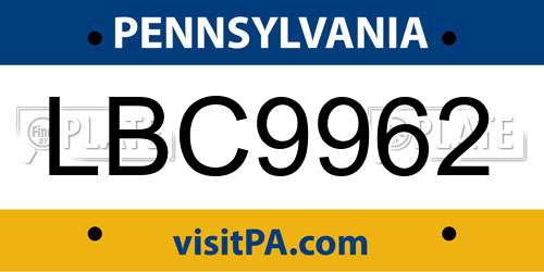 LBC9962 Pennsylvania License Plate
